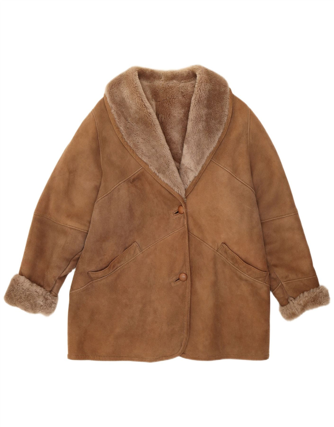 Damska kurtka shearling w stylu vintage UK 12 Średni brązowy klasyczny