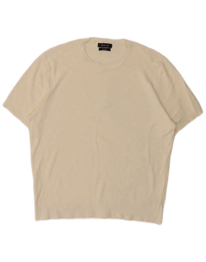 Męska koszulka z krótkim rękawem Massimo Dutti, duża, biała, bawełniana
