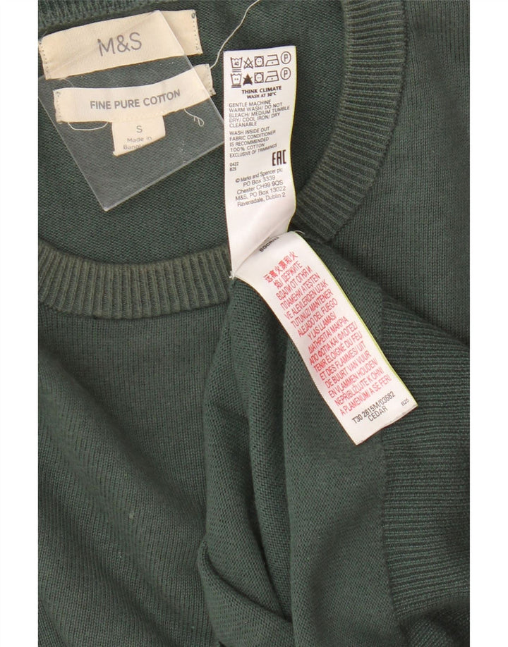 Marks & Spencer Męski sweter z okrągłym dekoltem, mały, zielony, bawełniany