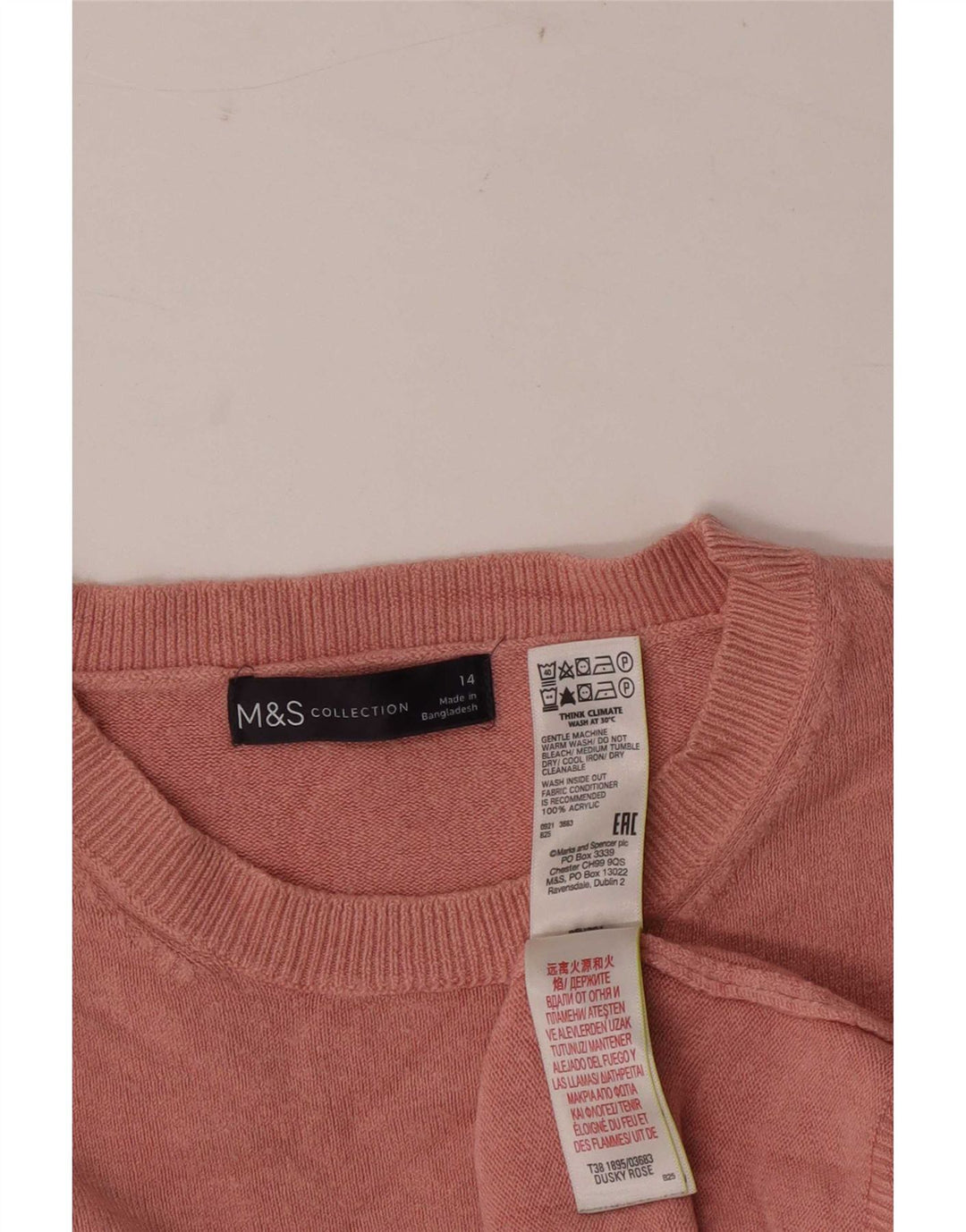 Marks & Spencer Damski sweter z okrągłym dekoltem, UK 14, średni różowy akryl