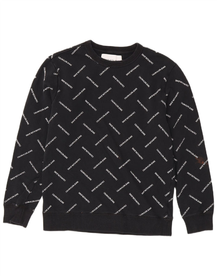 CALVIN KLEIN JEANS Męski sweter z grafiką, średniej wielkości, czarny, bawełniany
