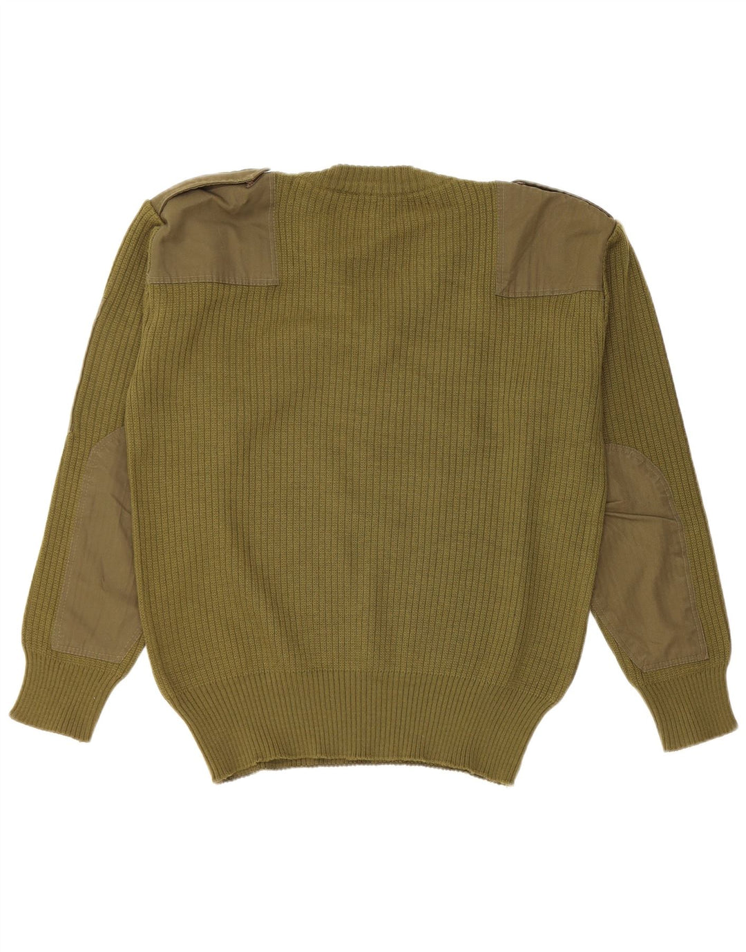 Vintage męski sweter wojskowy z dekoltem w kształcie litery V, średni khaki