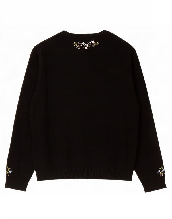 Sweter damski w stylu vintage IT 44, średni czarny w kwiaty
