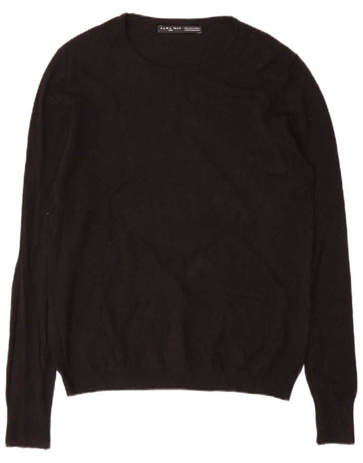 Męski sweter z okrągłym dekoltem Zara, duży, czarny