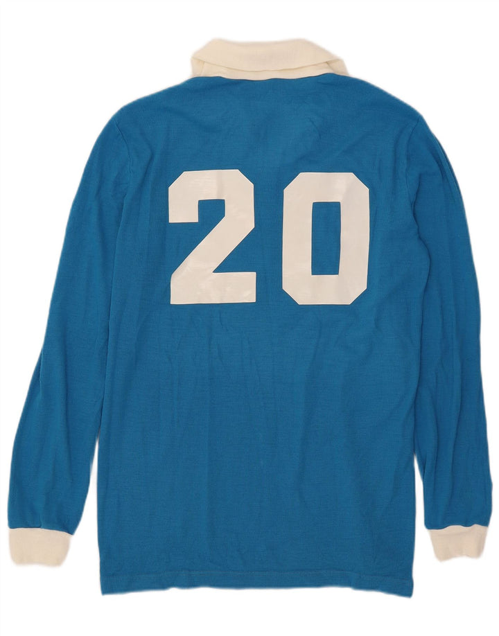 Męska koszulka polo do rugby z długim rękawem i grafiką w stylu vintage, średnio niebieska