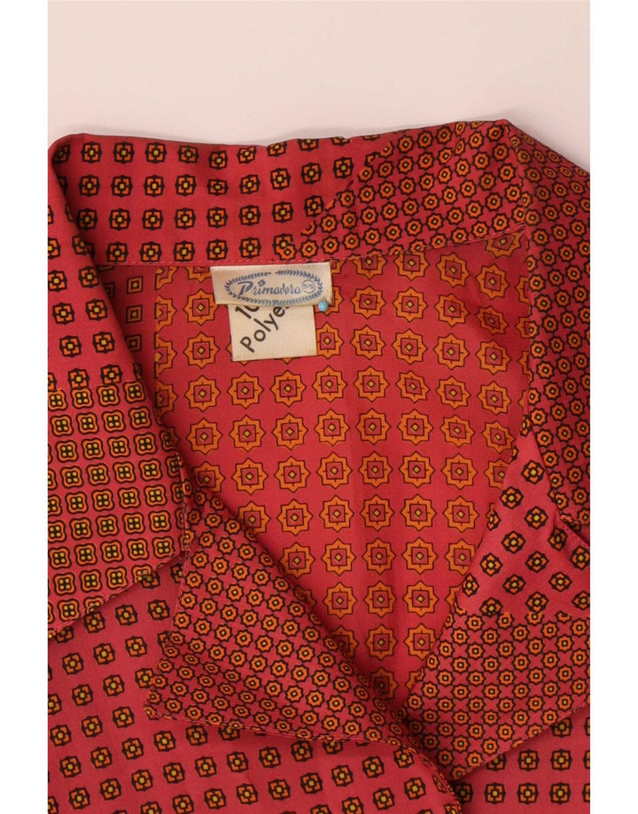 Damska bluzka koszulowa w stylu vintage UK 16, duża, czerwona, geometryczna, poliester