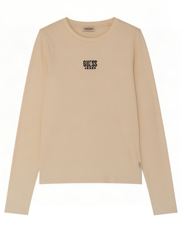 Damski top Guess z długim rękawem, UK 8, mały, złamanej bieli, bawełniany