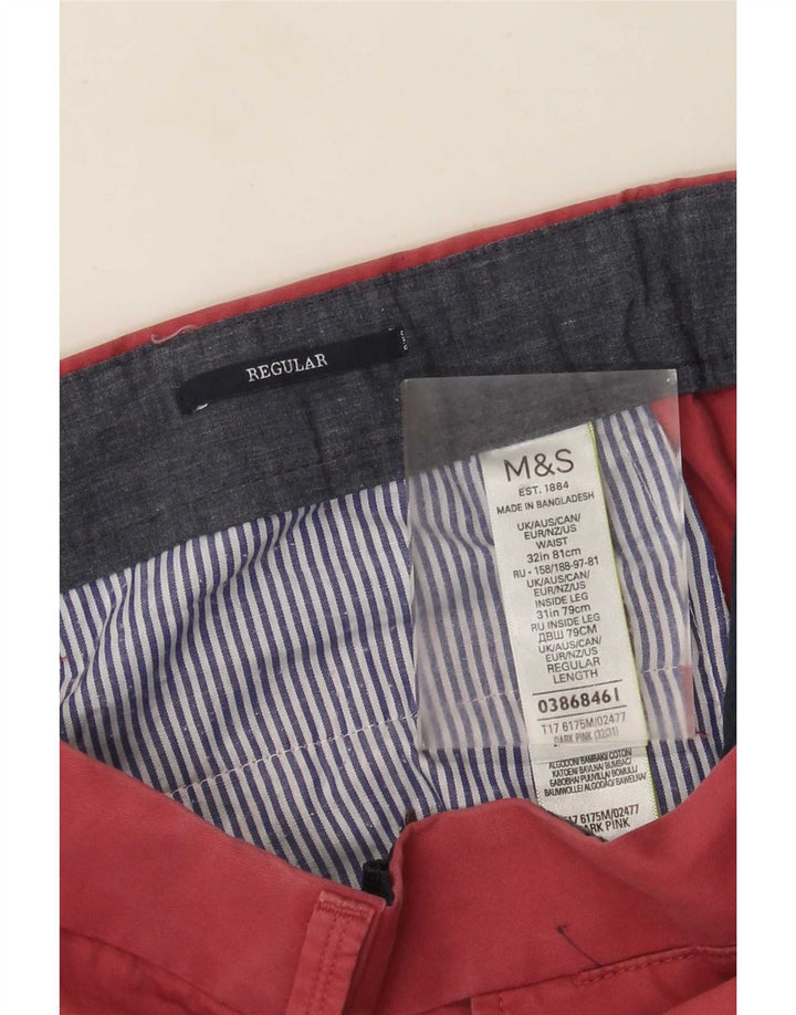 Marks & Spencer Męskie proste spodnie garniturowe W32 L28 Różowa bawełna