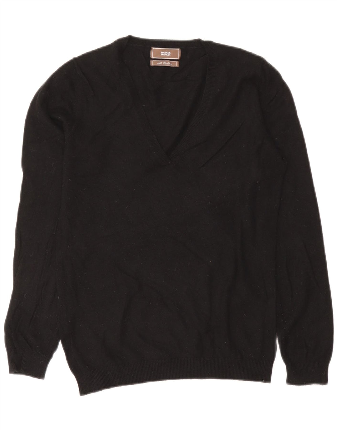 Sweter damski Marks & Spencer z dekoltem w kształcie litery V, UK 12, średni czarny wiskoza