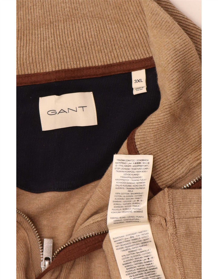 Męski sweter Gant z zamkiem błyskawicznym, 3XL, brązowa bawełna
