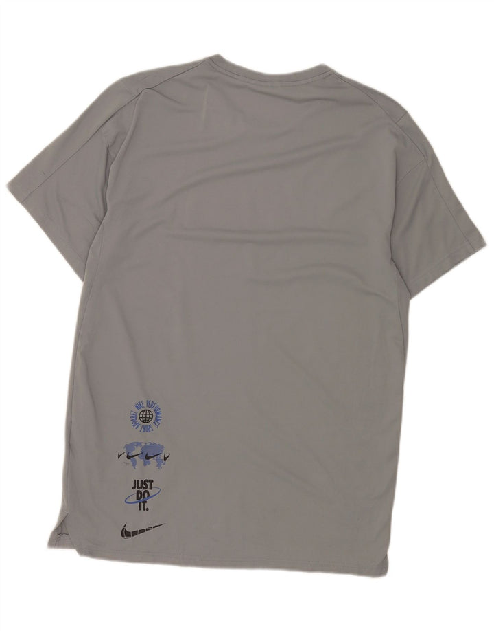 Męski T-shirt z grafiką Nike Dri Fit, mały, szary, poliestrowy