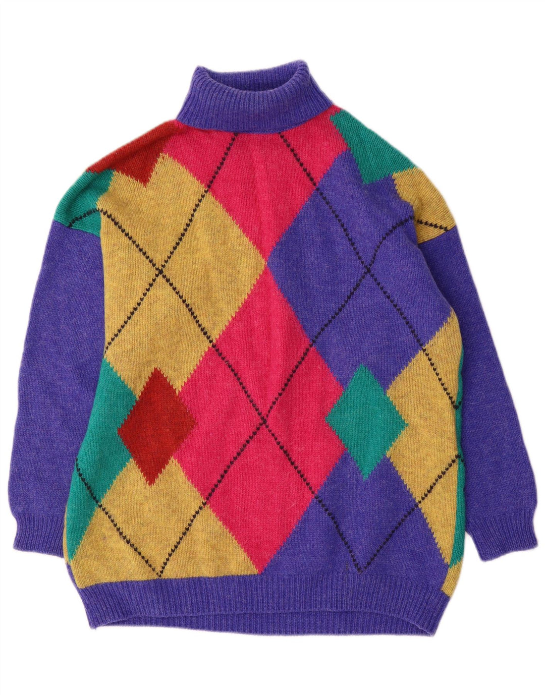 Damski sweter z golfem Benetton UK 16, duży, wielokolorowy