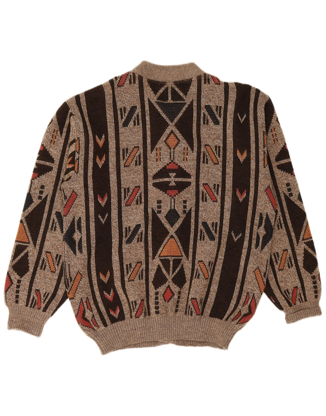 MARC RENE Męski sweter rozpinany, mały, brązowy, geometryczny, akrylowy