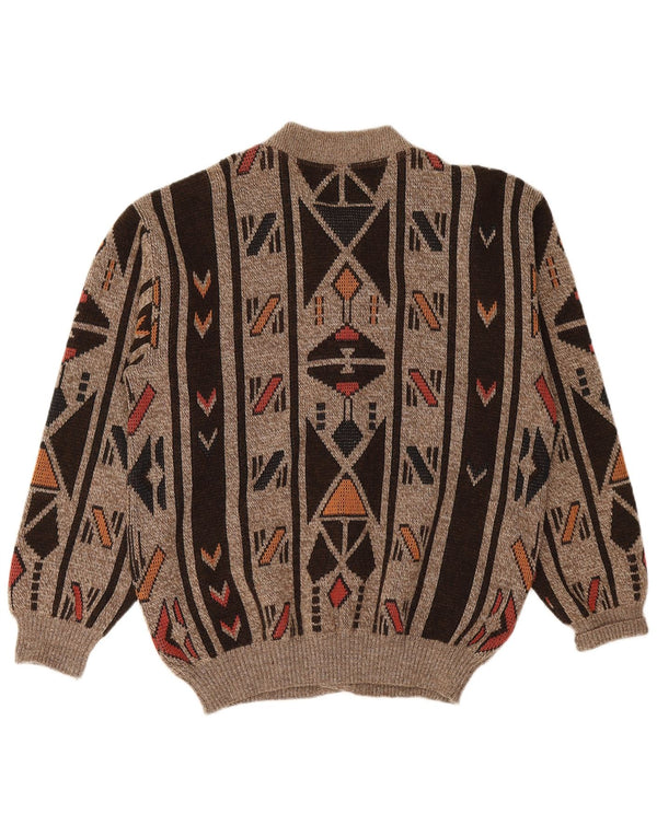 MARC RENE Męski sweter rozpinany, mały, brązowy, geometryczny, akrylowy