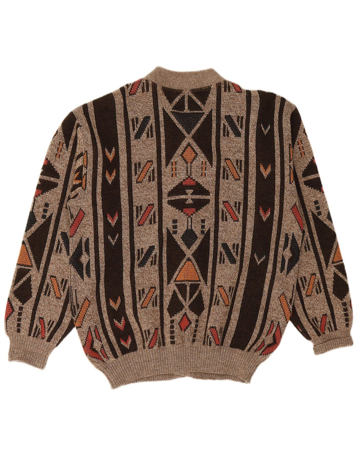 MARC RENE Męski sweter rozpinany, mały, brązowy, geometryczny, akrylowy