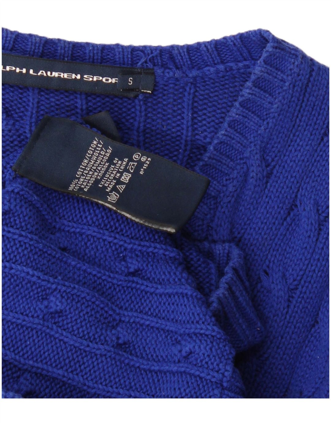 RALPH LAUREN Damski sweter z dekoltem w kształcie litery V, UK 10, mały, niebieski, bawełniany