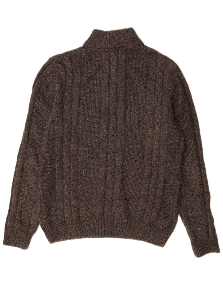 Crew Clothing Męski sweter z zamkiem błyskawicznym, duży, szary, wełniany