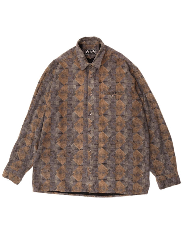 Vintage męska koszula flanelowa, duża, niebieska, geometryczna