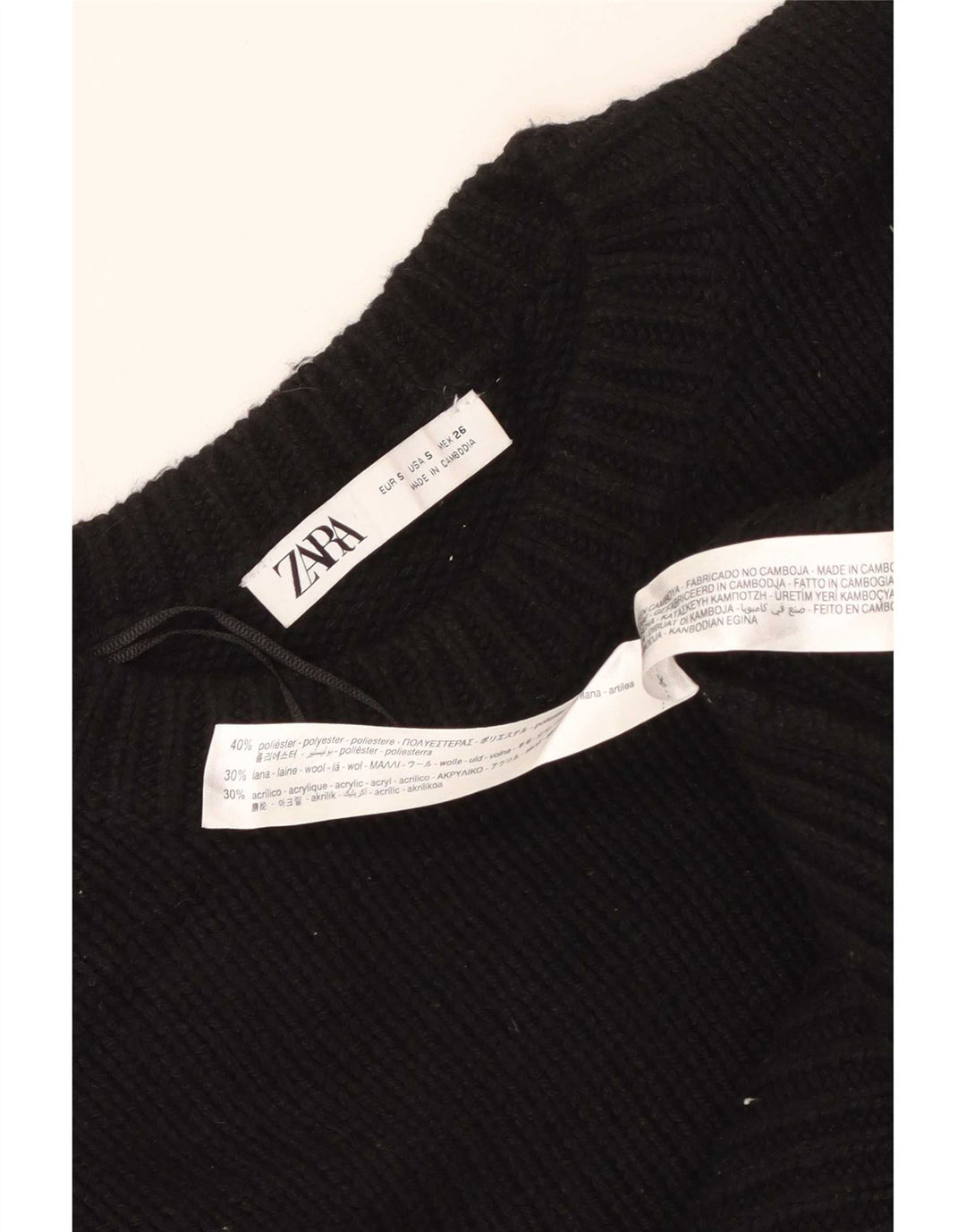 Damski sweter oversize z okrągłym dekoltem Zara UK 10, mały, czarny poliester
