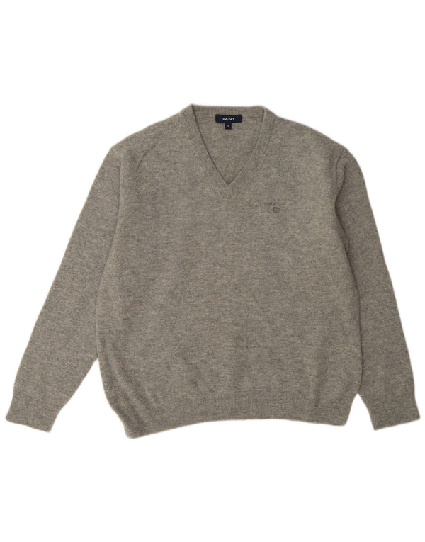 Sweter damski Gant z dekoltem w kształcie litery V, UK 18 XL, szara wełna