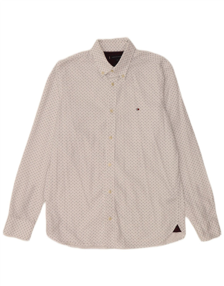 Męska koszula slim fit Tommy Hilfiger, średnia, biała bawełna w cętki