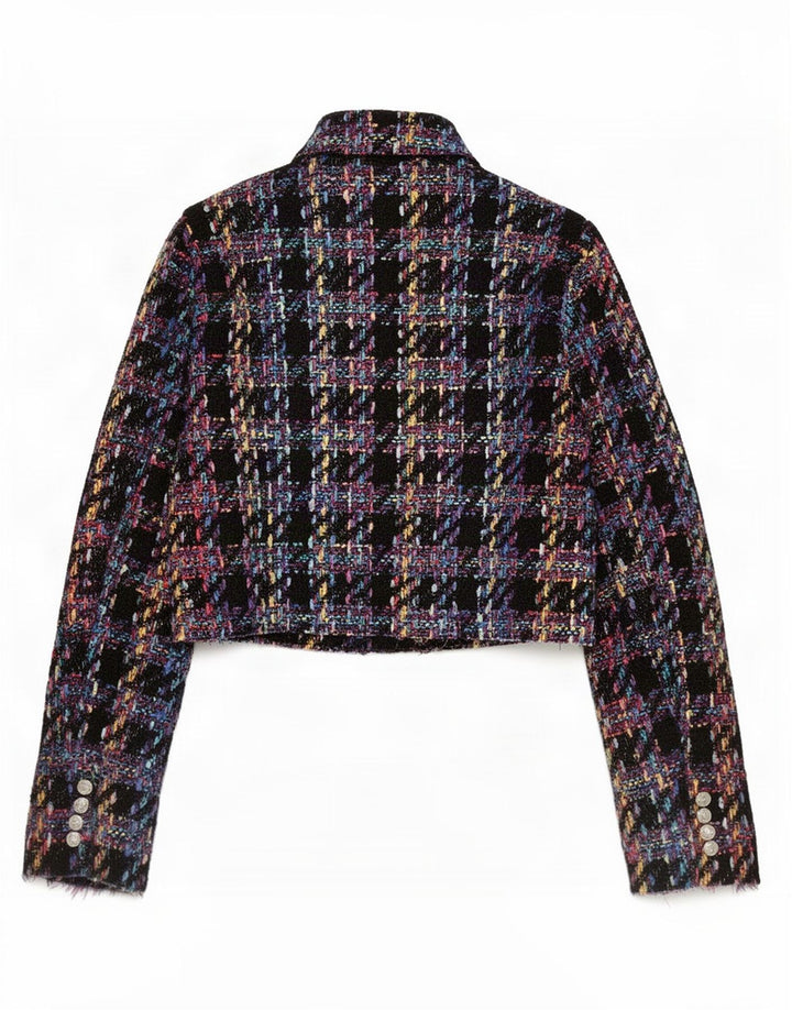 Damska marynarka Zara Crop Double Breasted Jacket UK 14 w dużą czarną kratę