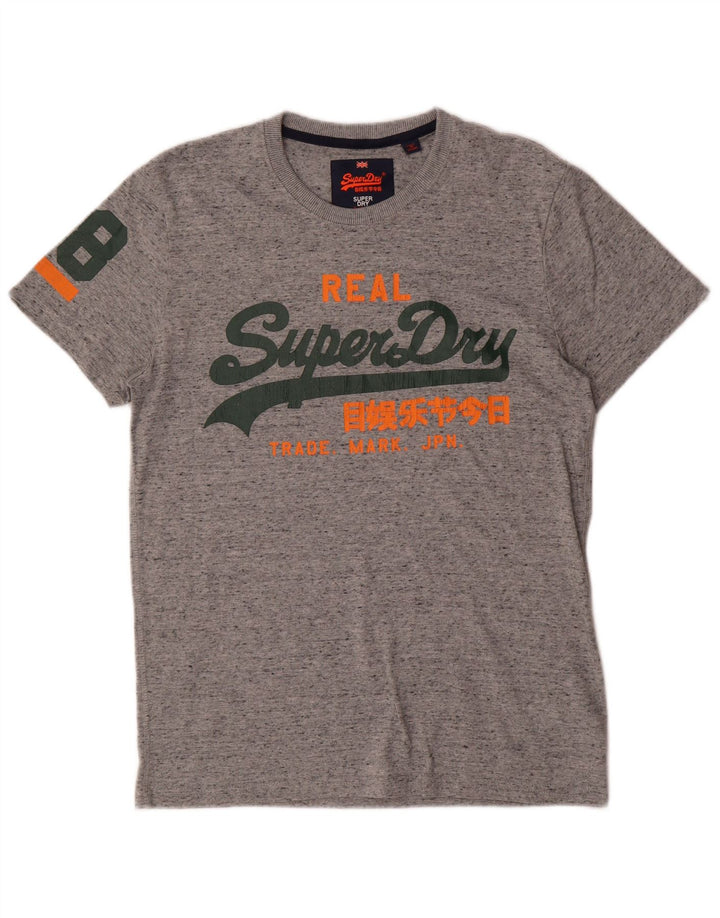 Męski T-shirt Superdry z grafiką, duży, szary, bawełniany w cętki