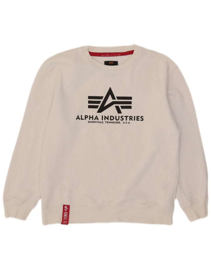 Męska bluza z grafiką Alpha Industries, średnia, biała bawełna