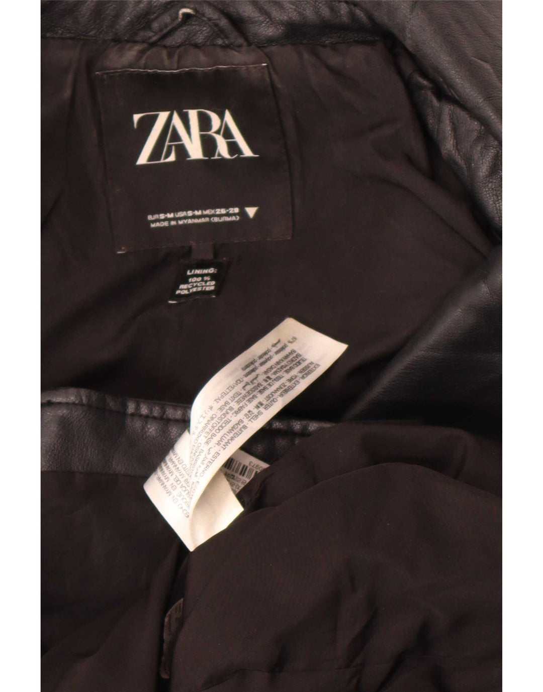 Damska kurtka motocyklowa typu oversize ze sztucznej skóry Zara UK 10, mała, czarna, z poliestru