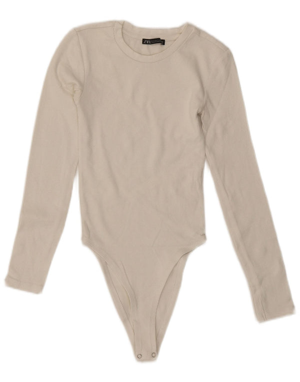 Damskie body z długim rękawem ZARA UK 8 Small, białe, bawełniane