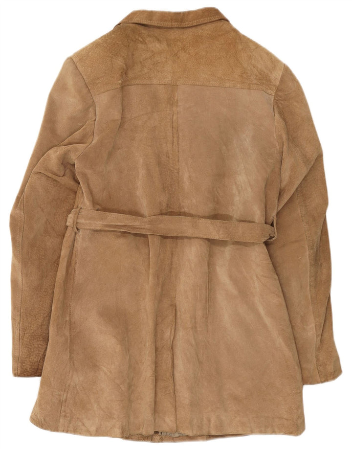 Zamszowy płaszcz damski w stylu vintage UK 14 średni beż