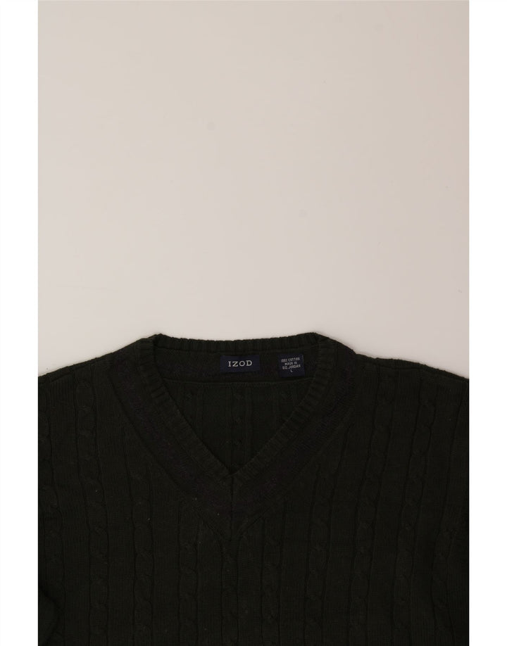 IZOD Męski sweter z dekoltem w kształcie litery V, duży, zielony, bawełniany