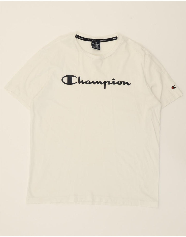CHAMPION Mens Graphic T-Shirt Top Large White Vintage Champion and Second-Hand Champion from Messina Hembry 