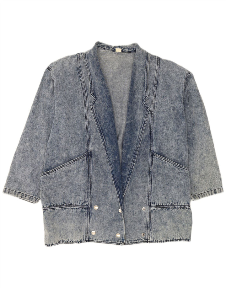 VINTAGE Womens Oversized Longline Denim Blazer Jacket EU 42 Large Blue