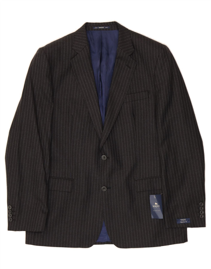 MAGEE Mens 2 Button Blazer Jacket UK 44 2XL Grey Striped New Wool Vintage Magee and Second-Hand Magee from Messina Hembry 