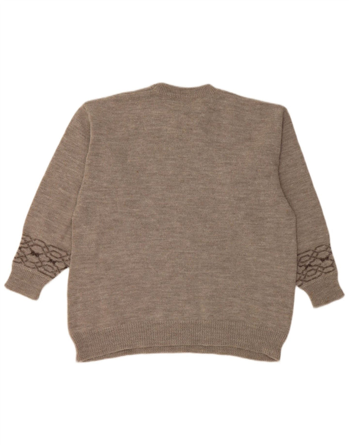 Vintage męski sweter z okrągłym dekoltem, duży szary Fair Isle