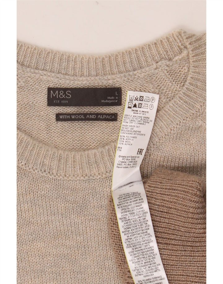 MARKS & SPENCER Męski sweter z okrągłym dekoltem, duży, szary, z blokami kolorów