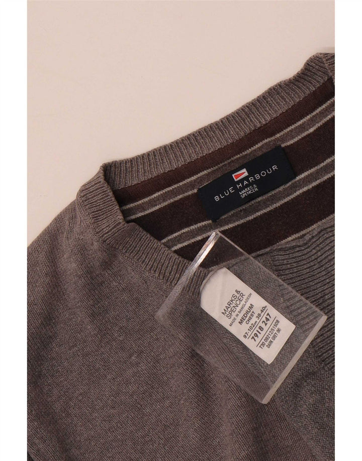Męski sweter Marks & Spencer Blue Harbor z dekoltem w kształcie litery V, średnioszary, bawełniany