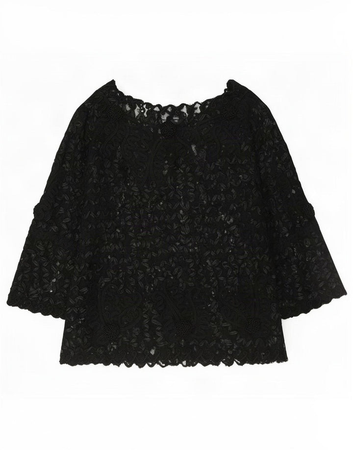 Damski top Sky Design z prześwitującym rękawem 3/4 US 4, mały, czarny w kwiaty