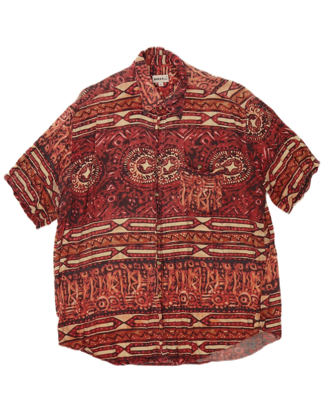 BOULEE Mens Abstract Pattern Short Sleeve Shirt XL Red Viscose