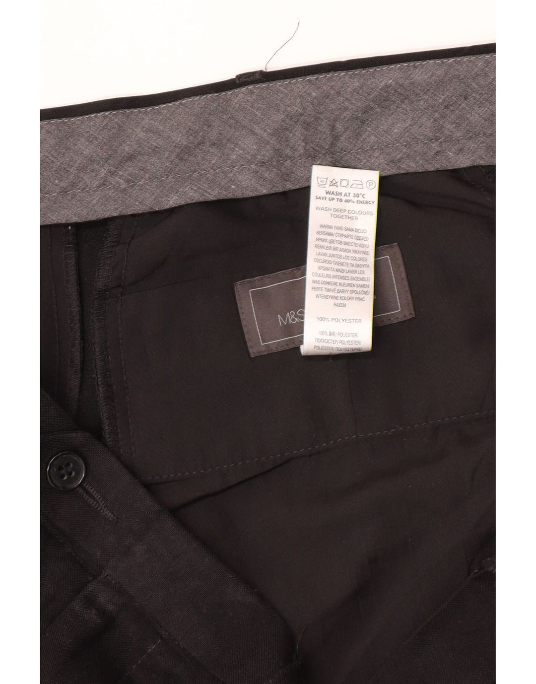 Męskie spodnie garniturowe Marks & Spencer o regularnym kroju W40 L31, czarny poliester