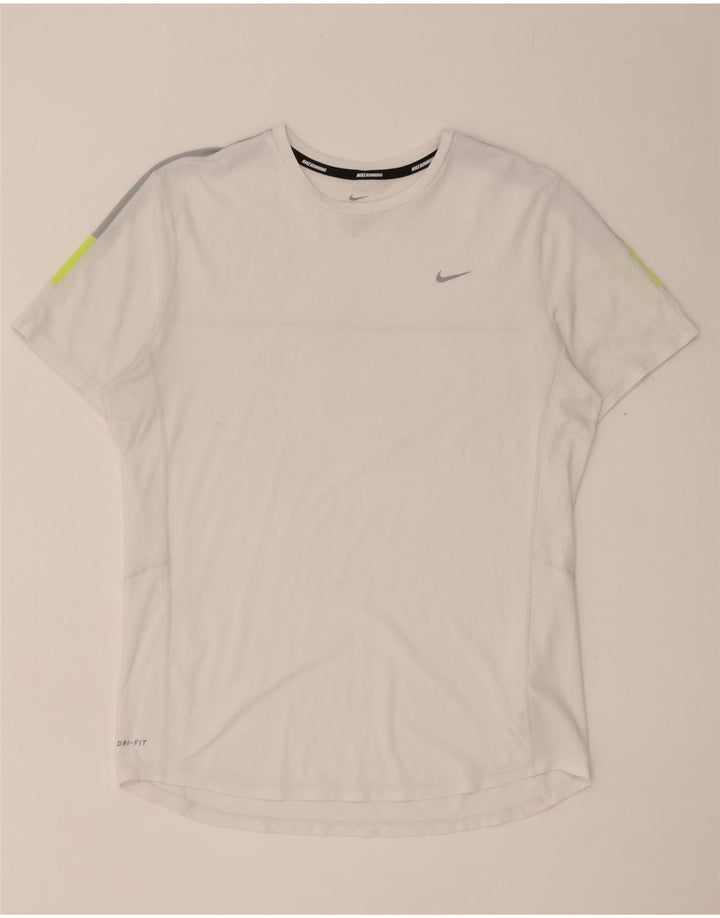 Męski T-shirt Nike Dri Fit Top, średni biały poliester z blokami kolorów