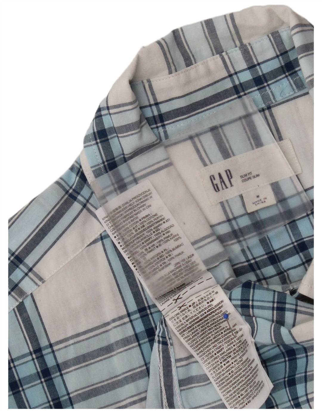 Męska koszula slim fit z krótkim rękawem Gap, bawełniana w średnią białą kratkę