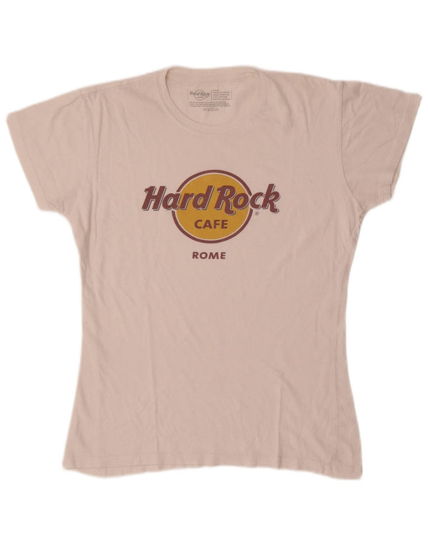 Damska koszulka z grafiką Hard Rock Cafe Rome Graphic Top UK 14, duża, złamanej bieli, bawełniana