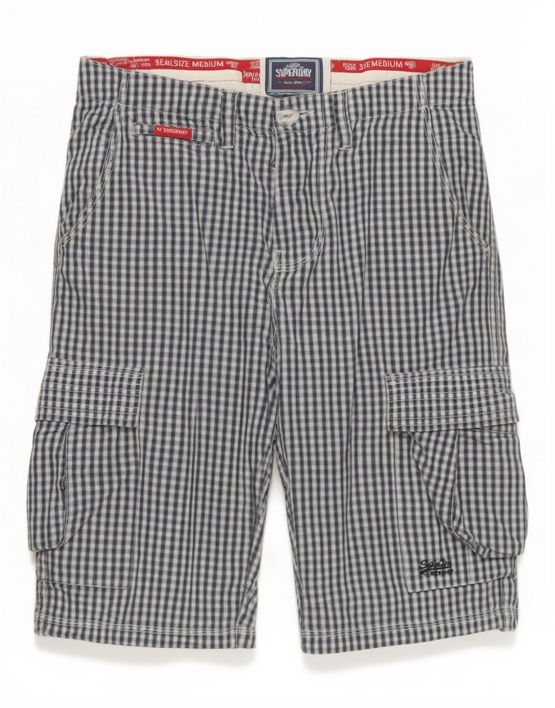 Męskie spodenki cargo Superdry, średnie W32, granatowa bawełna w kratkę