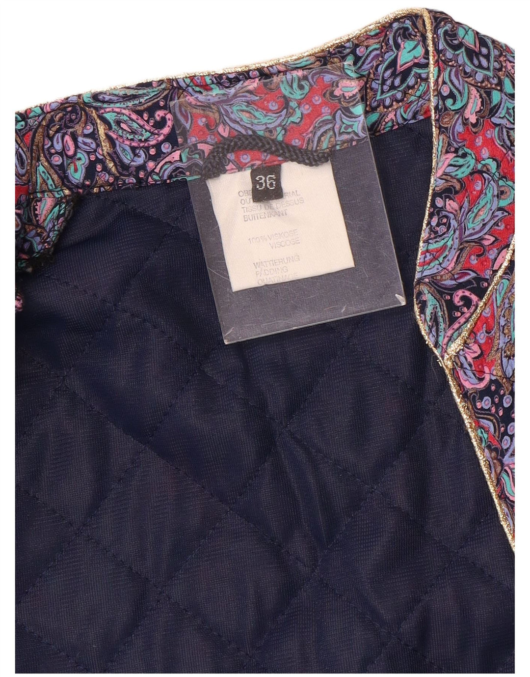 Ocieplana kurtka damska IT 36 w stylu vintage, mała fioletowa wiskoza Paisley