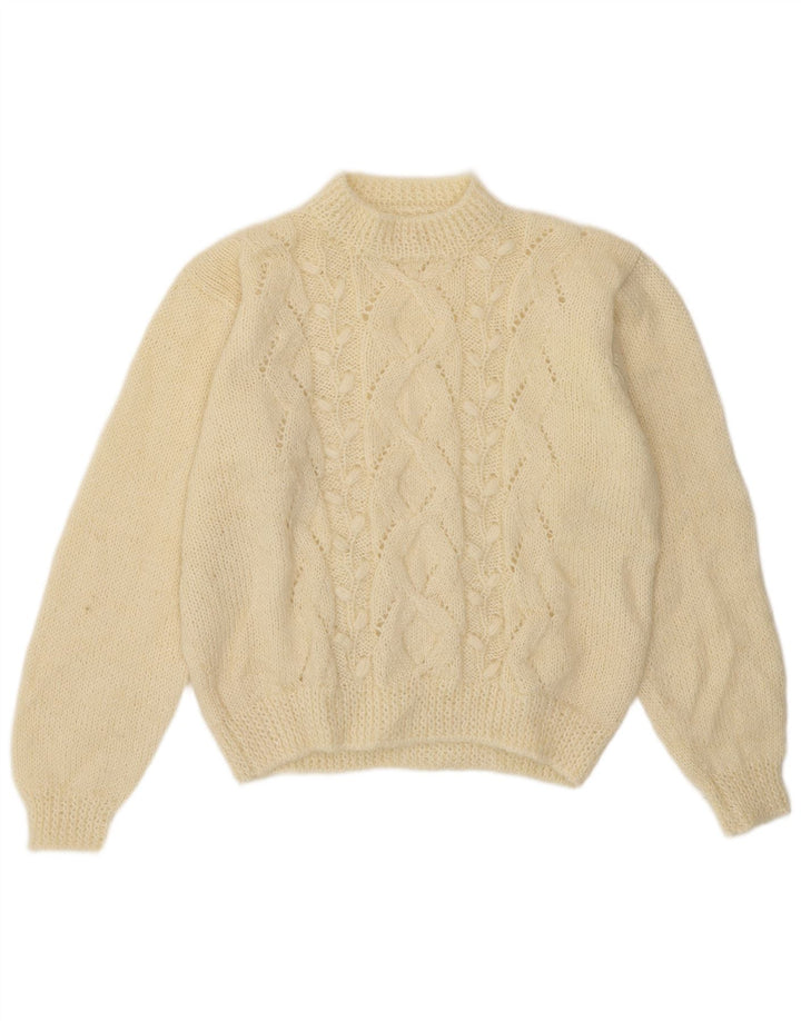 Sweter damski w stylu vintage z golfem UK 14, średni, złamany biały geometryczny