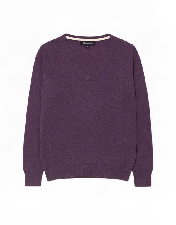 Crew Clothing Damski sweter z dekoltem w kształcie litery V, UK 8, mały, fioletowy, bawełniany