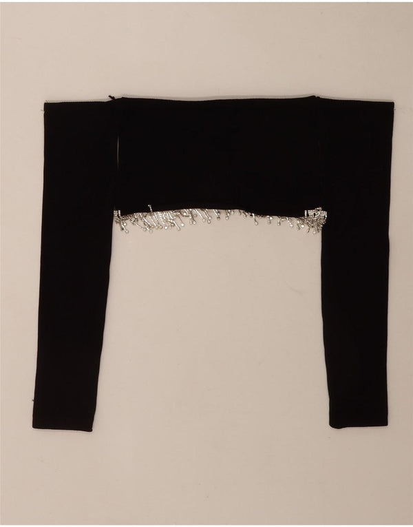 Zara Womens Long Sleeve Crop Off Shoulder Top UK 12 Medium Black Polyamide