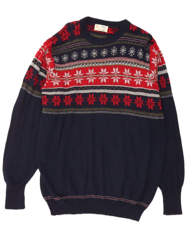 Marks & Spencer Męski sweter z okrągłym dekoltem, duży, granatowy Fair Isle